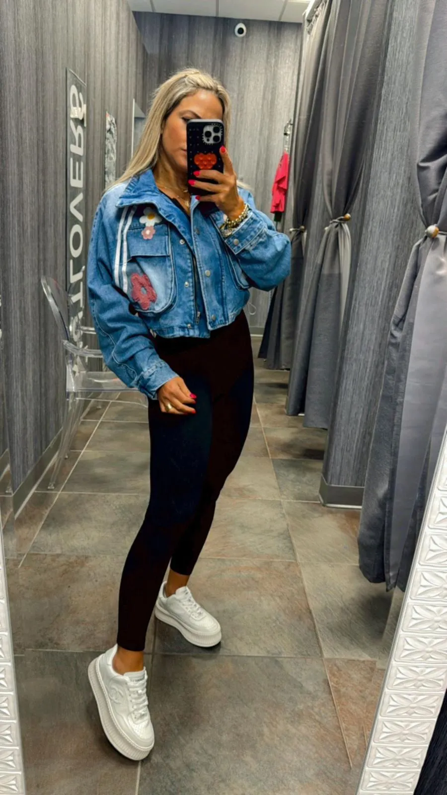 0248 Flowers denim bomber jacket