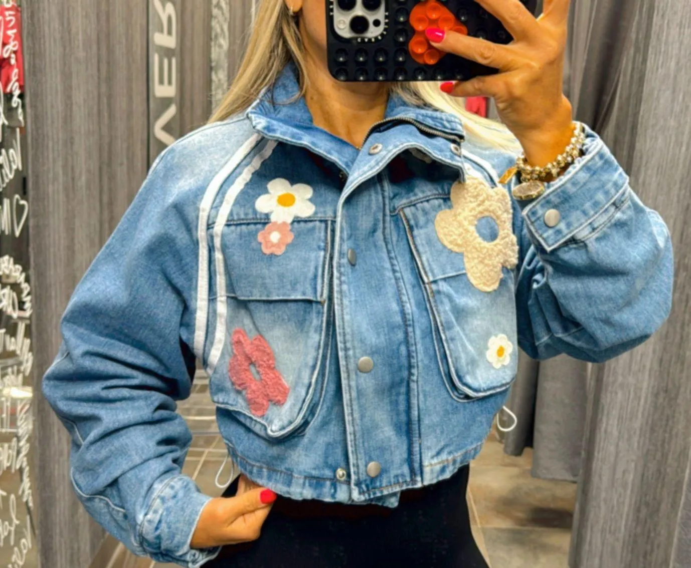 0248 Flowers denim bomber jacket