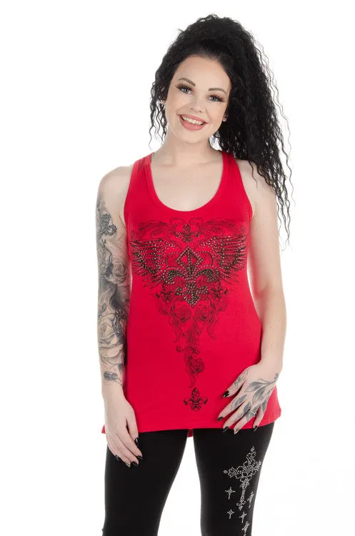 7554 Ladies Made in the USA Bling Tank with Fleur de lis Graphic