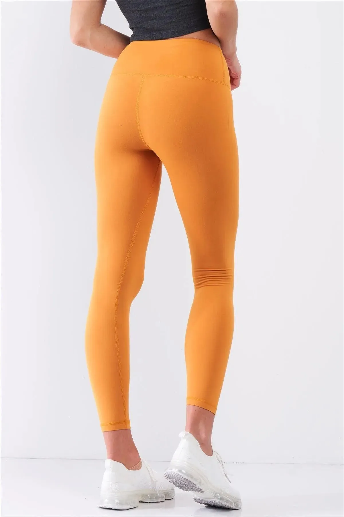 Amber Yellow Mid-Rise Inner Waist Pocket Detail Tight Fit Soft Yoga & Work Out Legging Pants /1-2-2-1