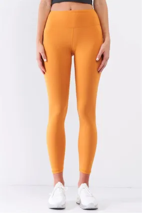 Amber Yellow Mid-Rise Inner Waist Pocket Detail Tight Fit Soft Yoga & Work Out Legging Pants /1-2-2-1