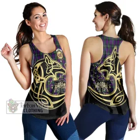 Baillie Highland Society Tartan Women's Racerback Tanks with Family Crest Celtic Wolf Style