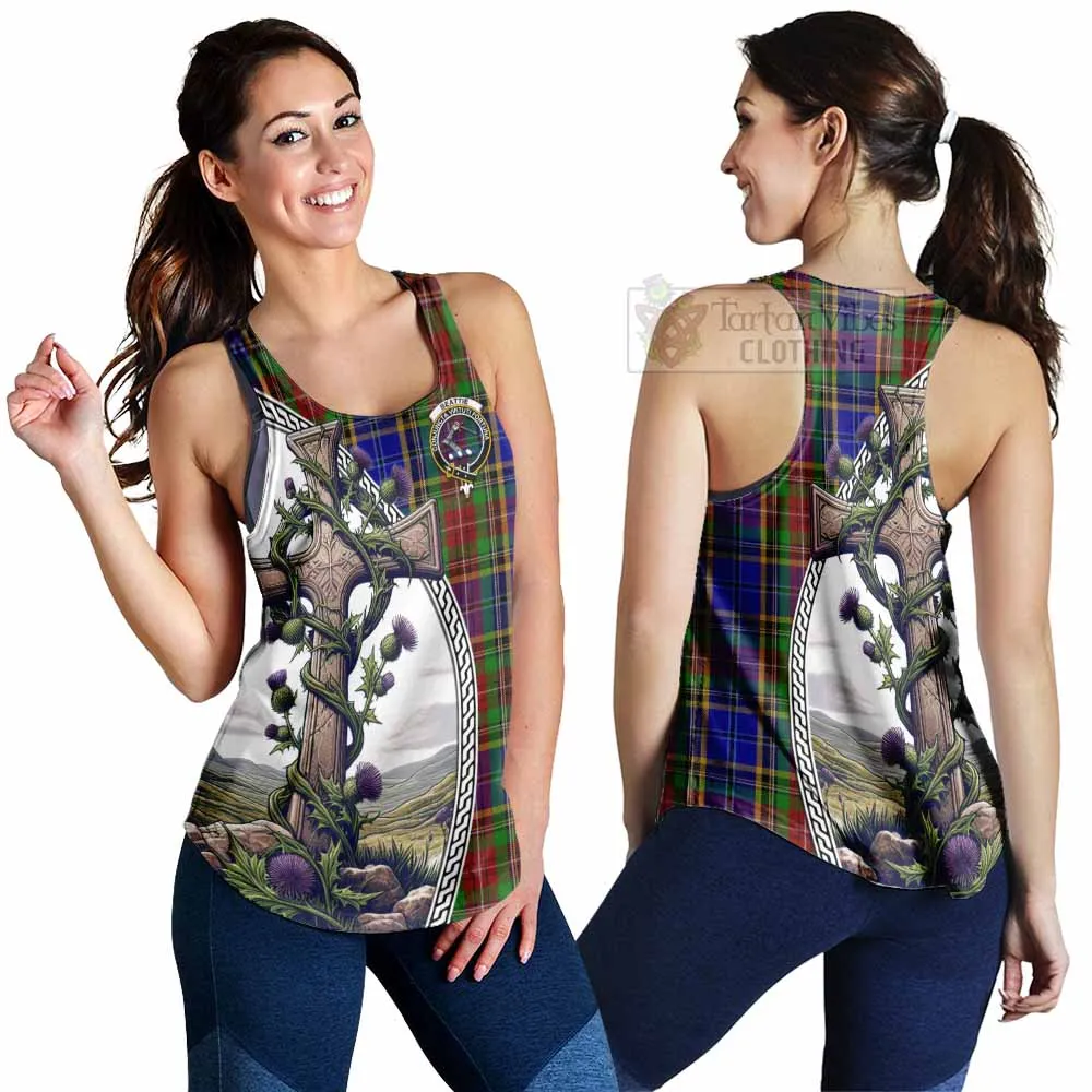 Beattie (Beatty) Tartan Women's Racerback Tanks with Family Crest and St. Andrew's Cross Accented by Thistle Vines