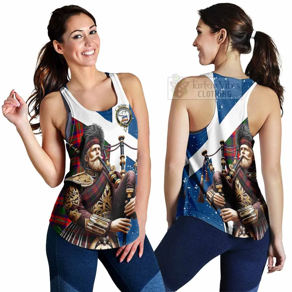 Belshes (Belsches) Tartan Women's Racerback Tanks with Family Crest Scottish Bagpiper Vibes