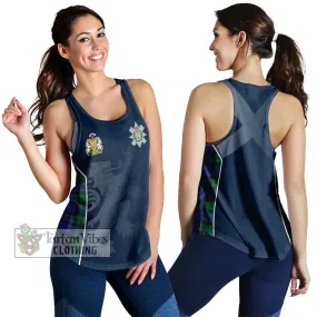 Black Watch Modern Tartan Women's Racerback Tanks with Family Crest and Lion Rampant Vibes Sport Style