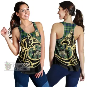 Blackadder Tartan Women's Racerback Tanks with Family Crest Celtic Wolf Style