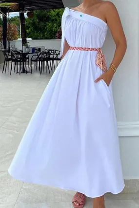 Bow Tie One Shoulder Maxi Dress