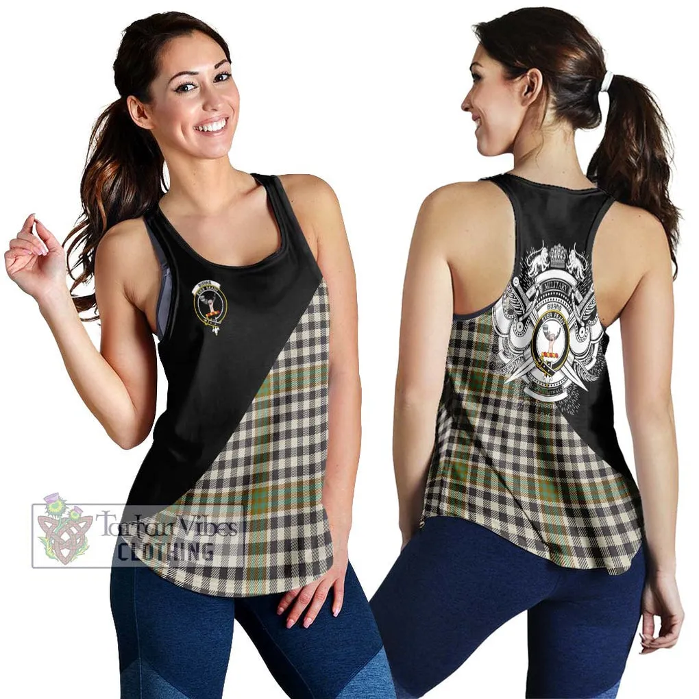 Burns Check Tartan Women's Racerback Tanks with Family Crest and Military Logo Style