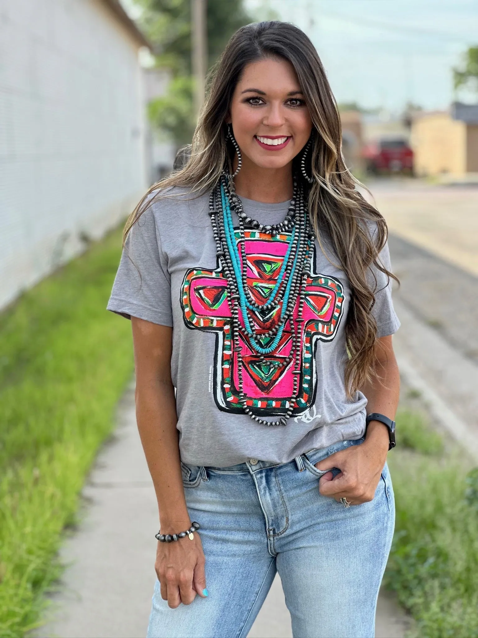 Callie Ann Neon Cross Tee - CREW or VNECK