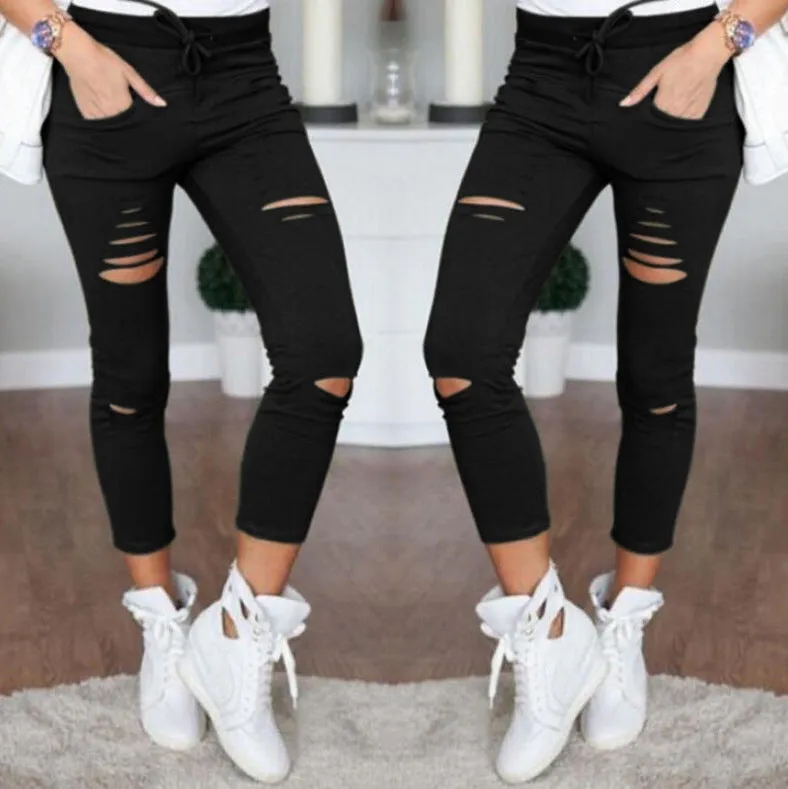 Charming Slouchy Women's Casual Pencil Ripped Legging