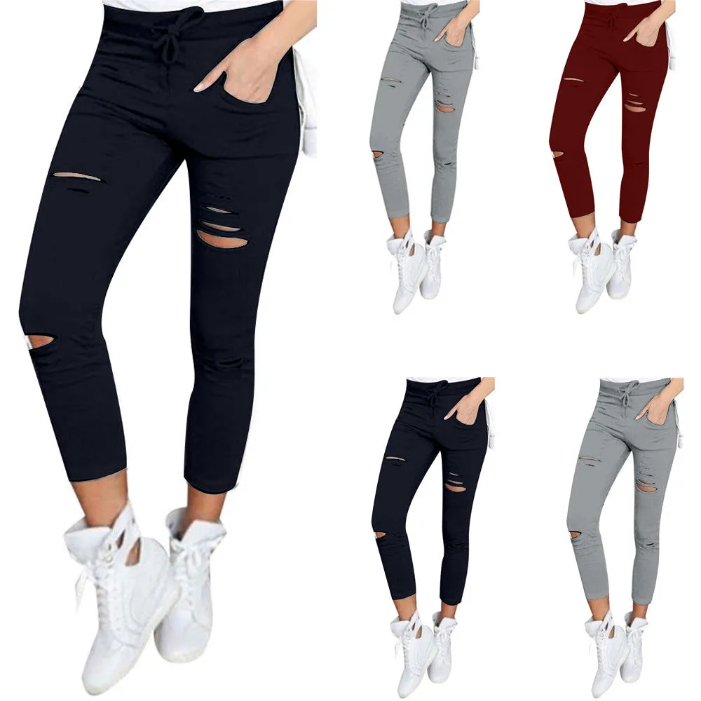 Charming Slouchy Women's Casual Pencil Ripped Legging