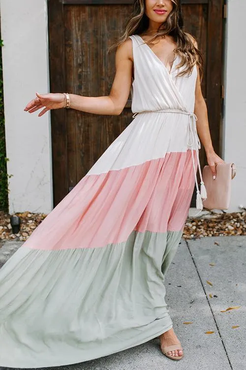 Color Block Sleeveless Maxi Dress