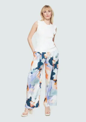 DBT Pleated Wide Leg Pant-Blue Watercolor