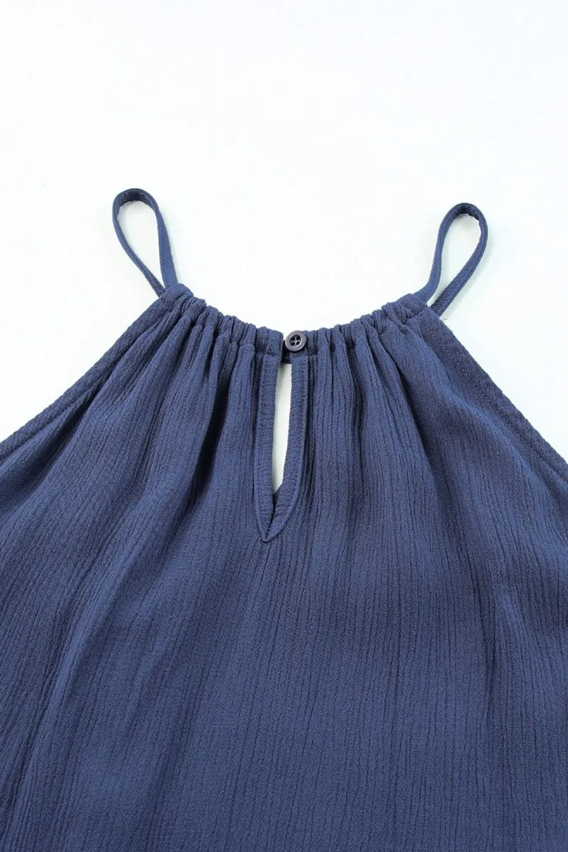 Denim Blue Tank Top with a Round Neckline