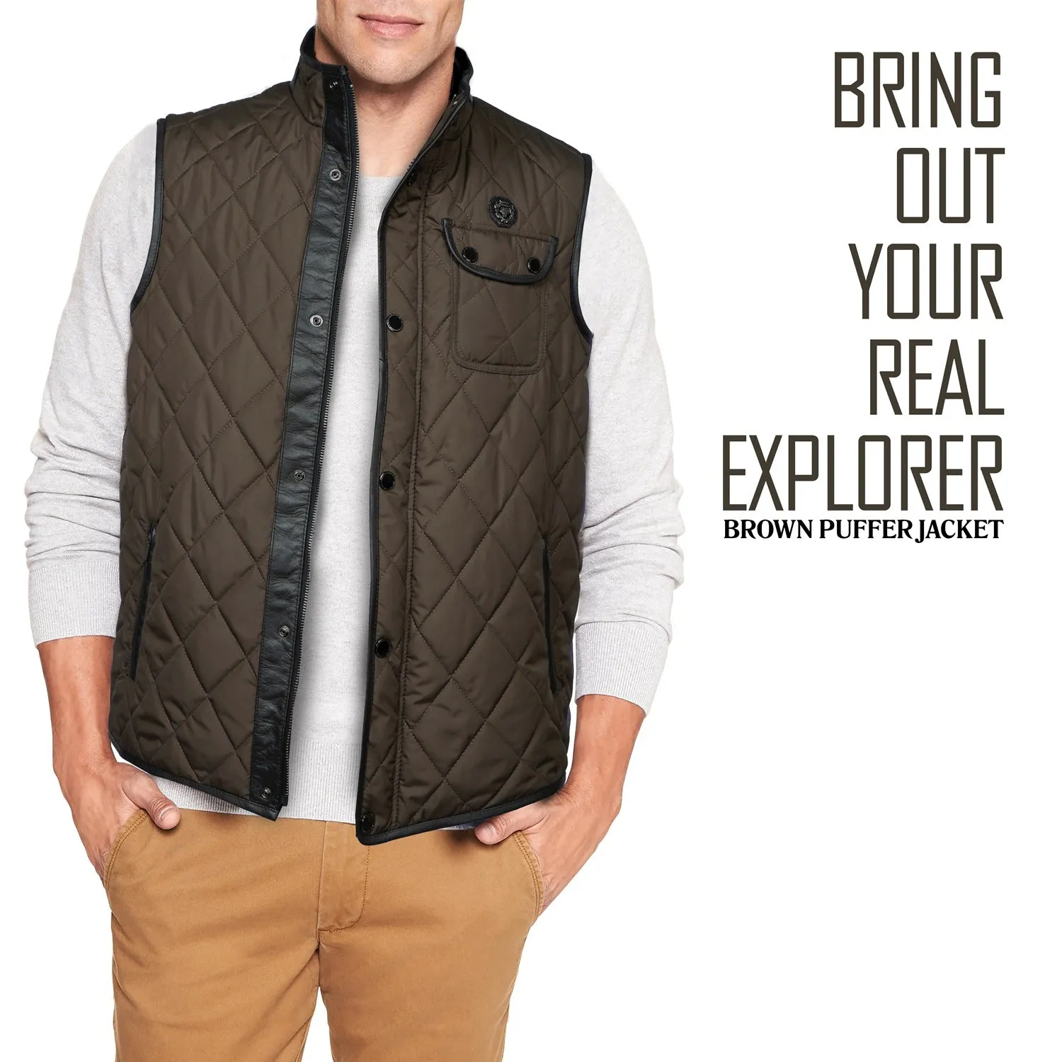 Diamond Stitched Puffer Vest in Dark Brown Color