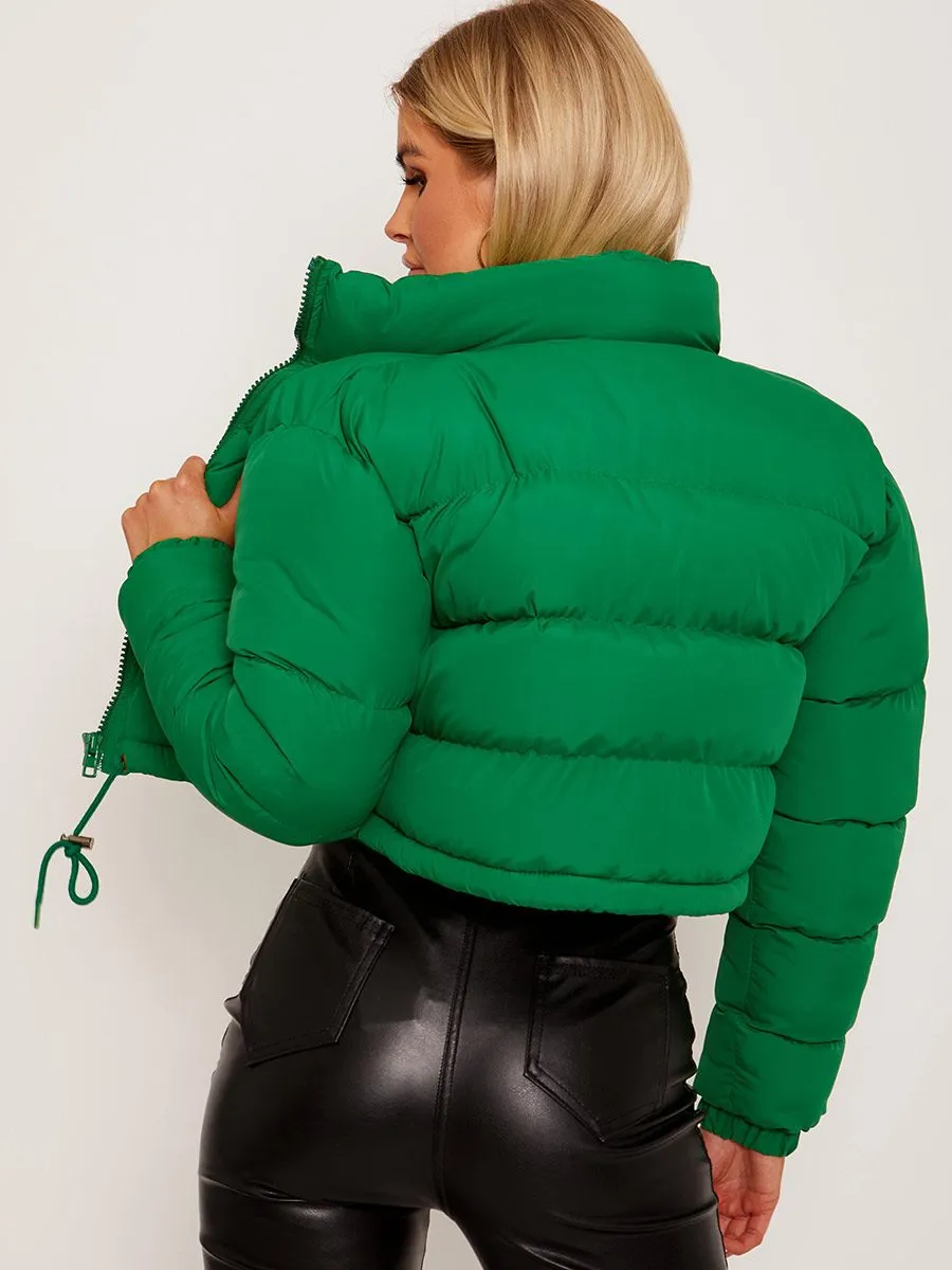 Dora Cropped Puffer Jacket In Green