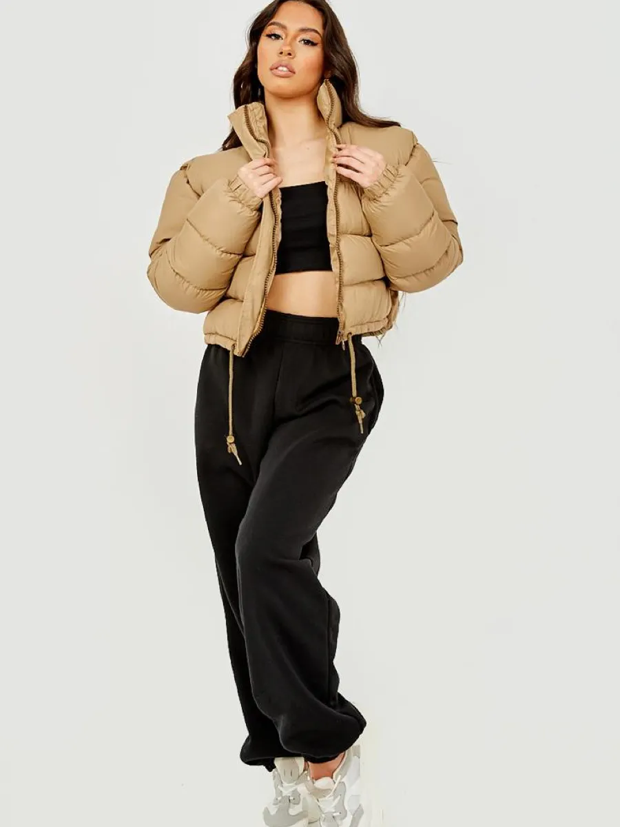 Dora New Cropped Puffer Jacket In Stone