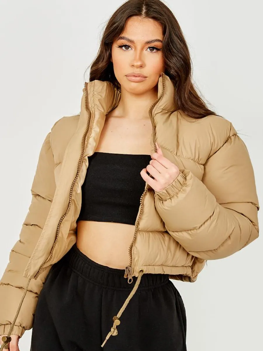 Dora New Cropped Puffer Jacket In Stone