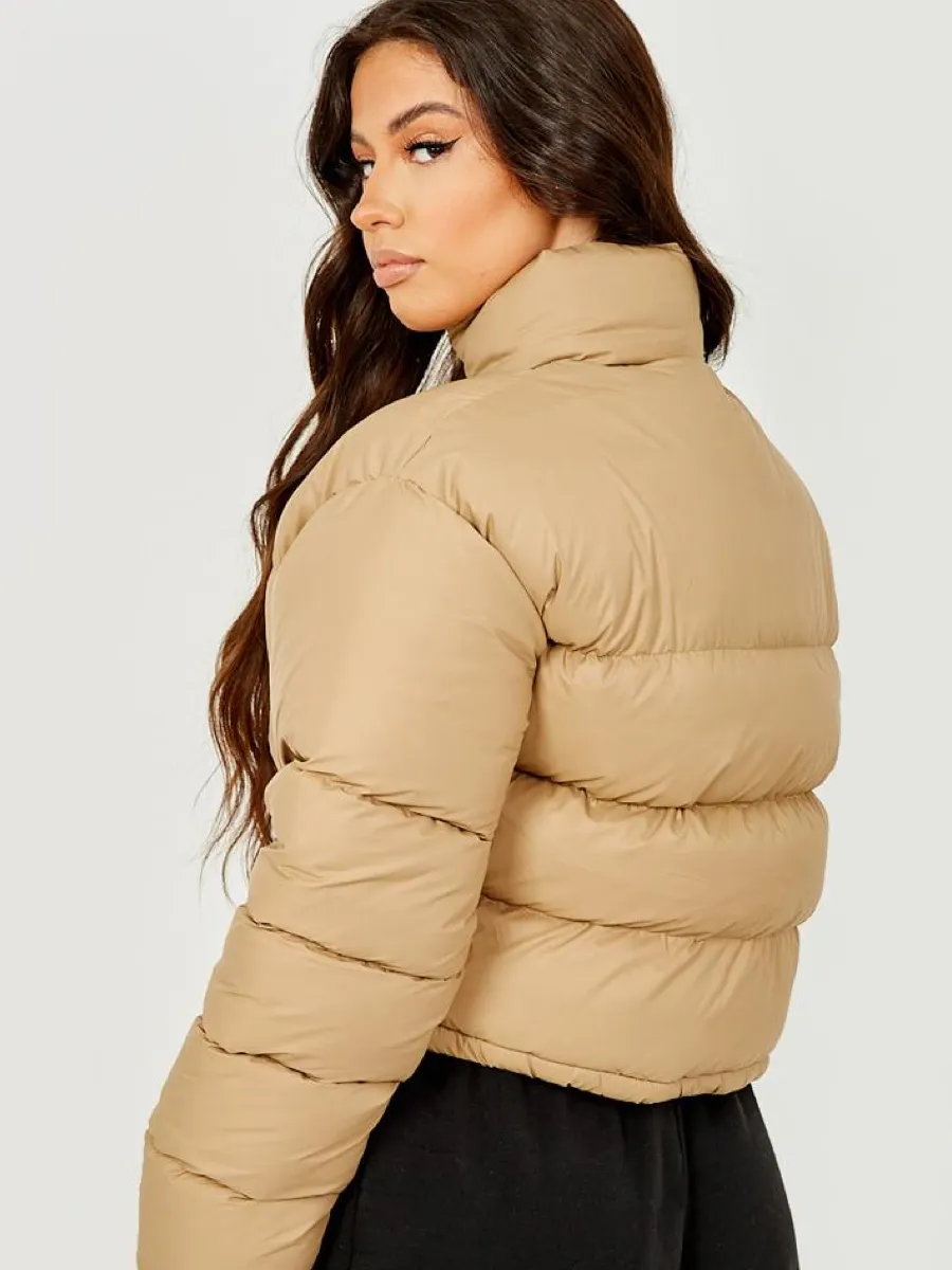 Dora New Cropped Puffer Jacket In Stone