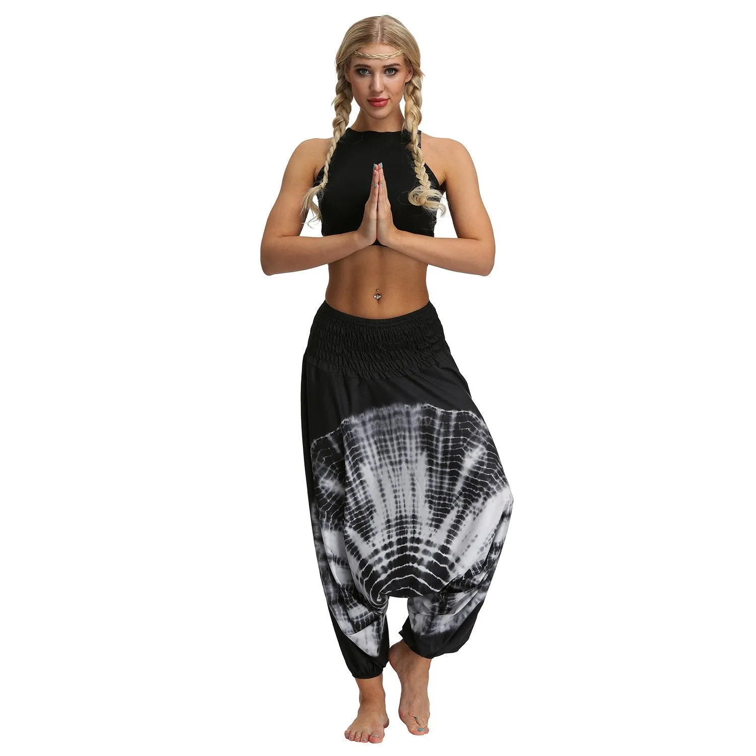 Dyed digital printed women's sports yoga pants large size loose-fitting lantern dance pants.