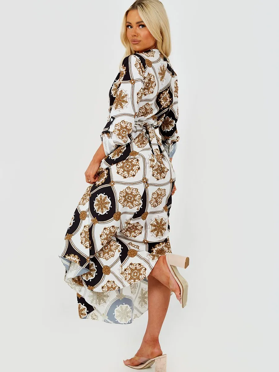 Erica Chain Detail Pattern Print Maxi Dress In Monochrome