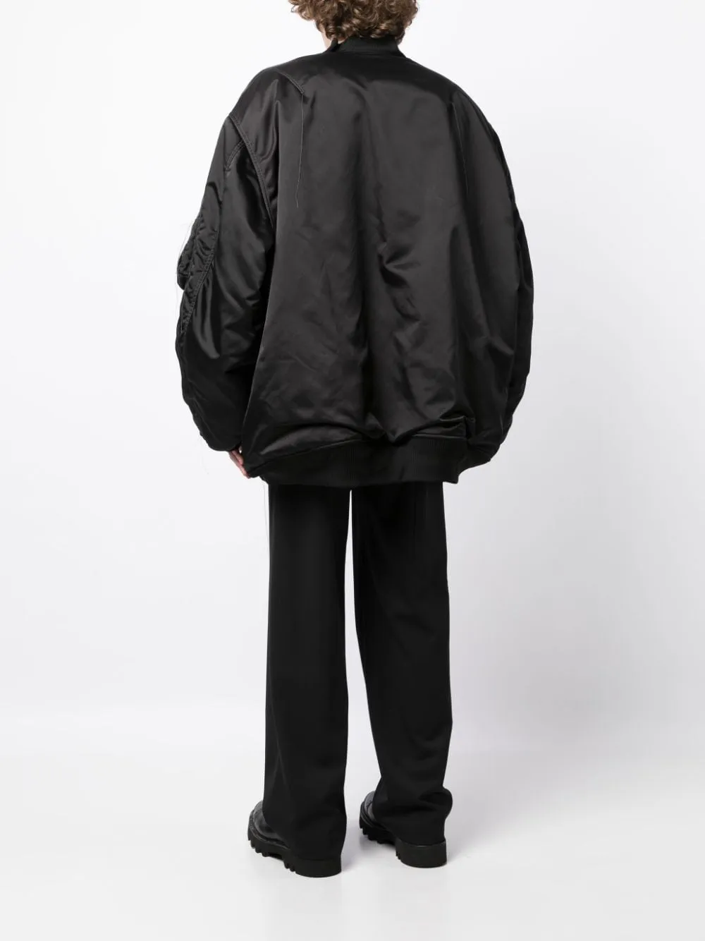 Exposed-Seam Zip-Up Bomber Jacket