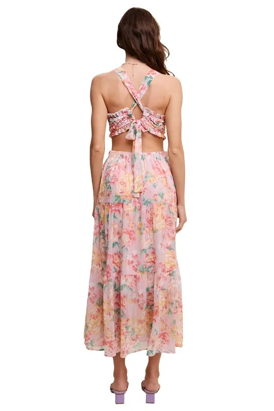 Floral Bubble Textured Two-Piece Style Maxi Dress