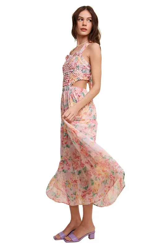 Floral Bubble Textured Two-Piece Style Maxi Dress