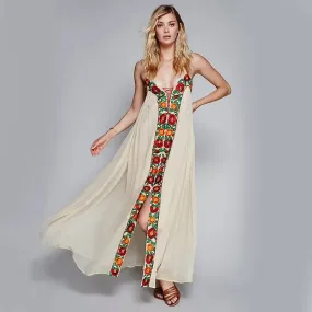 Floral Embroidery Maxi Party Dress