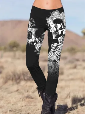 Gothic Image Skull Body Printed Slim Fit Pants