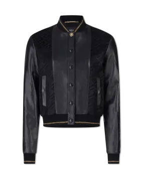 Jacquard Monogram Leather Bomber Jacket