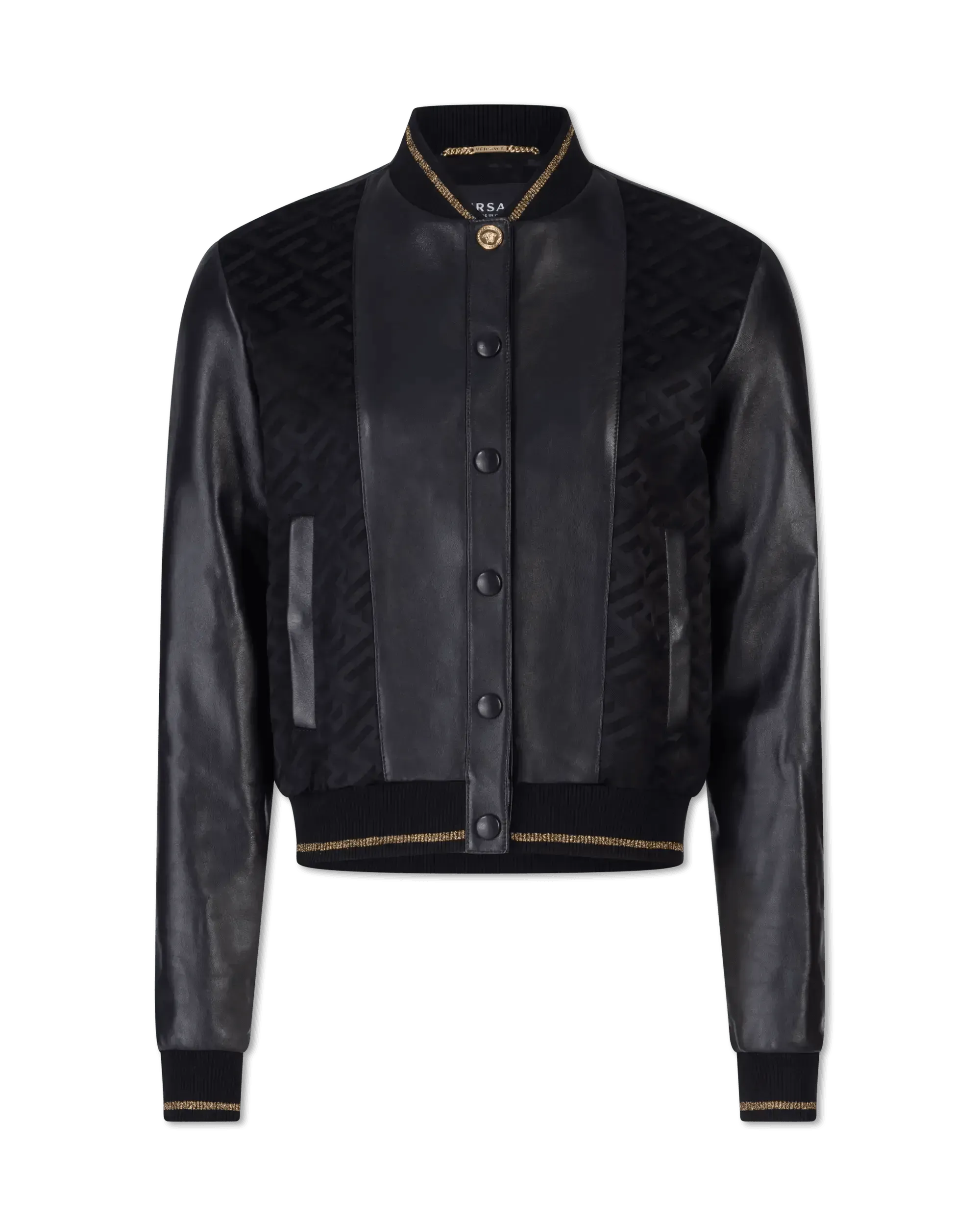 Jacquard Monogram Leather Bomber Jacket