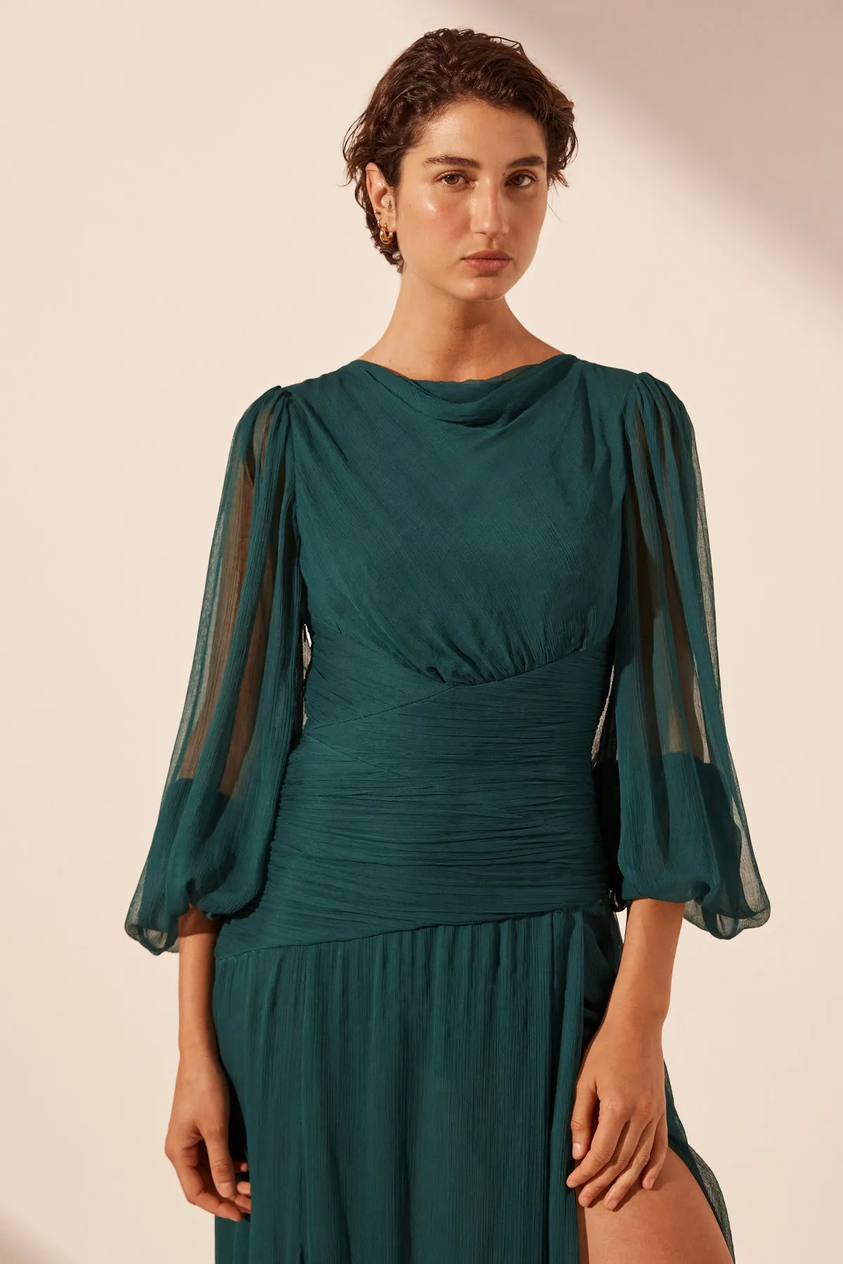 LAYLA PANELLED LONG SLEEVE MAXI DRESS - DARK TEAL