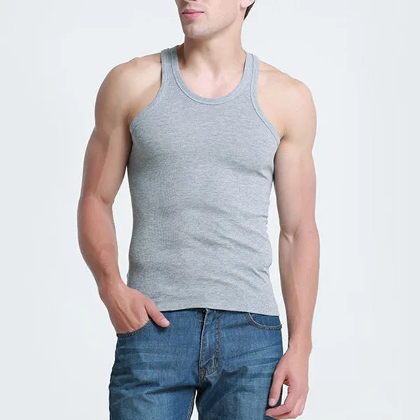 Mens Sexy Basic Training Tops Cotton Sports Fitness Vest Solid Color Skinny Tank Tops