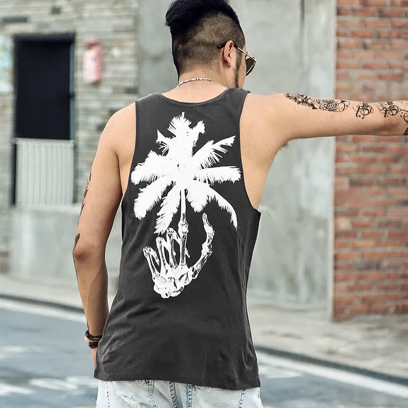 Men's Summer Black Tank Top With Print