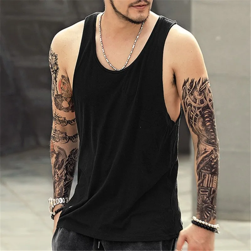 Men's Summer Black Tank Top With Print