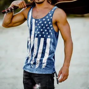 Men's Summer Cotton Sleeveless Tank Top With American Flag Design