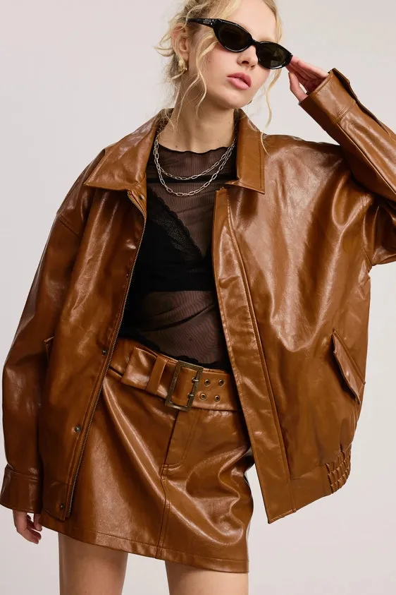 Mimosa Faux Leather Bomber Jacket