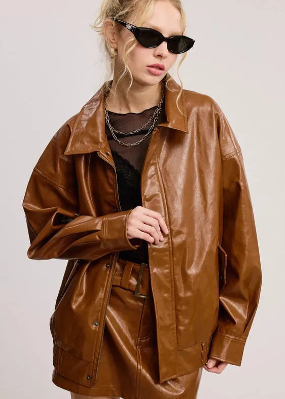 Mimosa Faux Leather Bomber Jacket