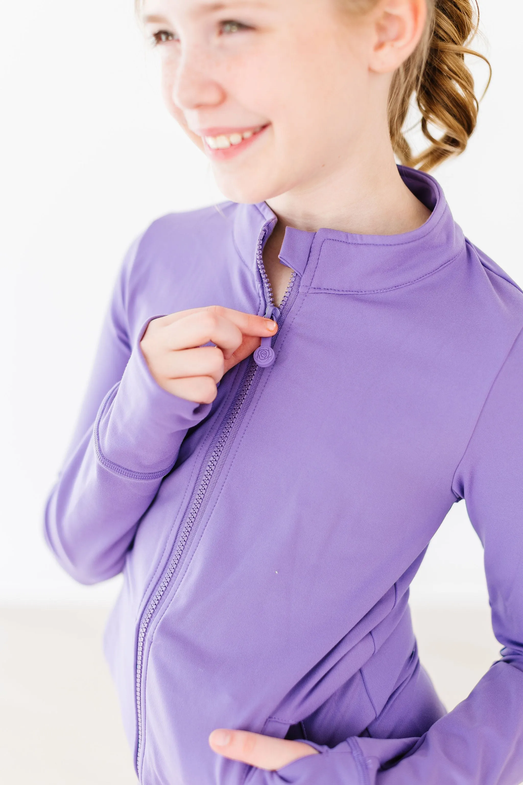 Playful Purple Full-Zip Ruffle Active Jacket