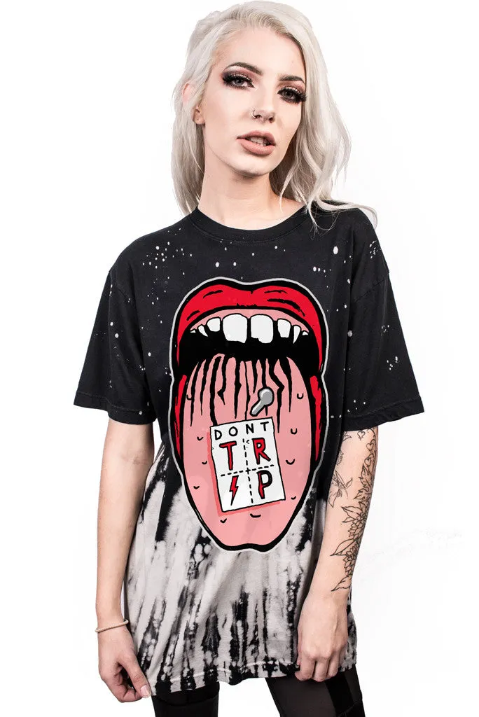 Plus Size Length 3d Printed Mouth Design Long Loose Punk Tees