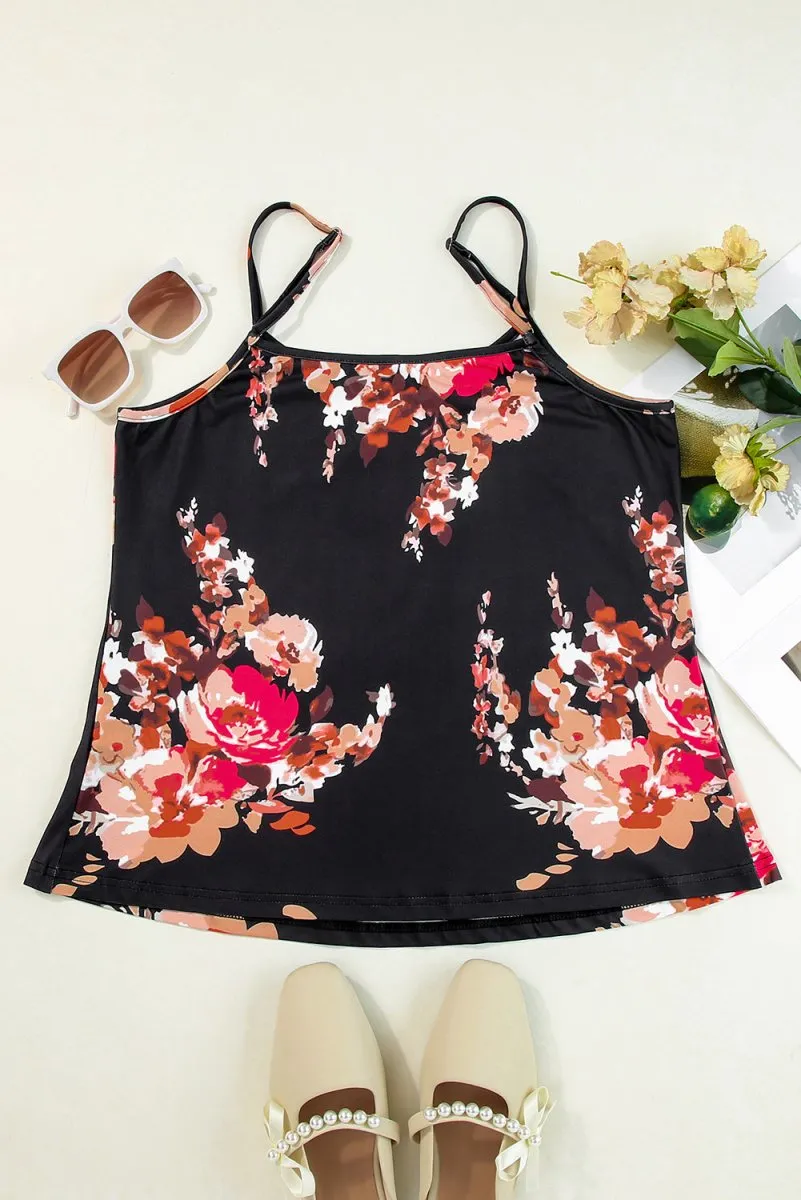 Printed Black Floral Top with Spaghetti Straps