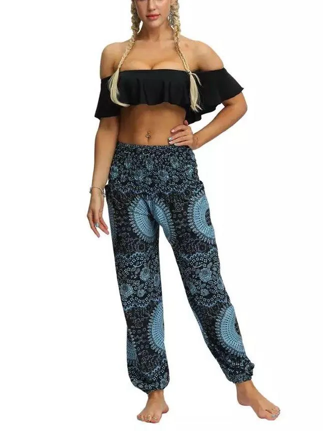 Printed loose leg bloomers women's sports yoga pants