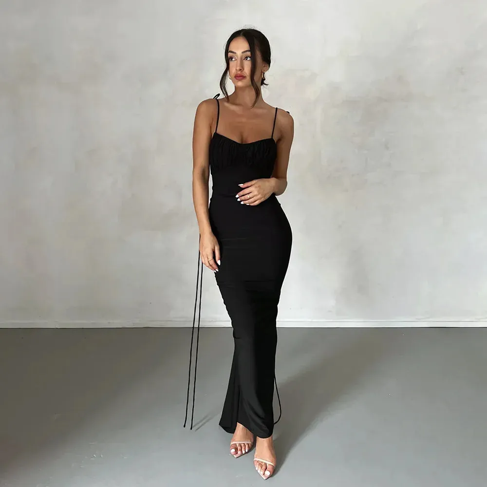 Sexy Draped Prom Maxi Dress with Backless Design