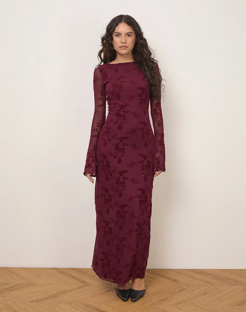 Shaleed Dress in Botanical Flower Maroon