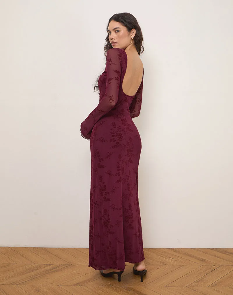 Shaleed Dress in Botanical Flower Maroon