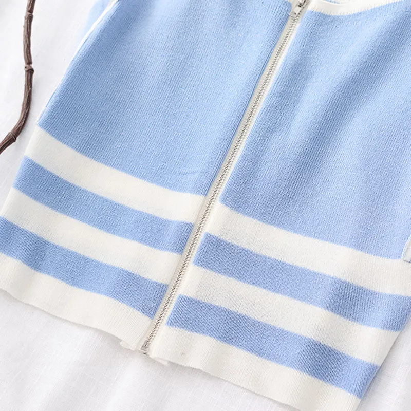 Striped Zip-Up Knit Tank Tops