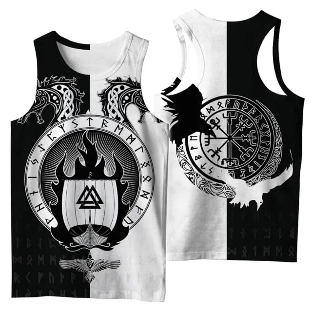 Viking symbol Tattoo Raven 3D Printed men shirt vest Harajuku Fashion Sleeveless T-shirt summer streetwear Unisex tank tops