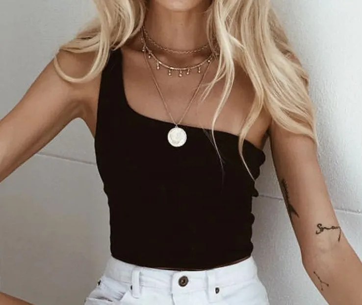 Women's Summer One Shoulder Sleeveless Crop Top