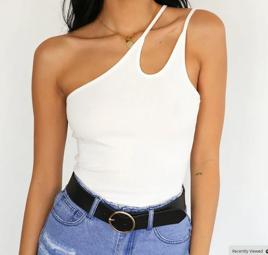 Women's Summer White T-Shirt | One Shoulder Top